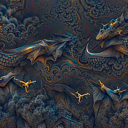 METALLIC DRAGONS FLYING OVER A CASTLE AIR ELEMENT