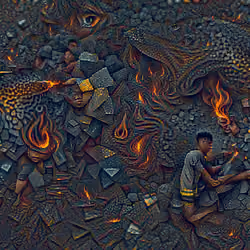 MOSAIC SMELTING IRON IN FLAMES FIRE ELEMENT