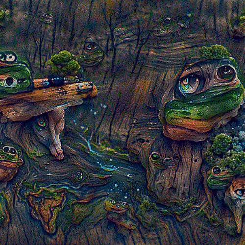 WATERCOLOR PEPE ON A LOG IN THE WOODS EARTH ELEMENT