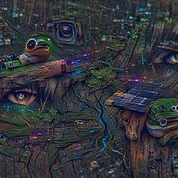 CYBERPUNK PEPE ON A LOG IN THE WOODS EARTH ELEMENT