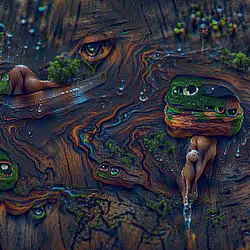 DRIPPING PEPE ON A LOG IN THE WOODS EARTH ELEMENT
