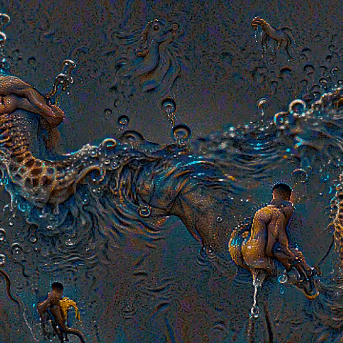 DRIPPING MAN RIDING A SEAHORSE WATER ELEMENT