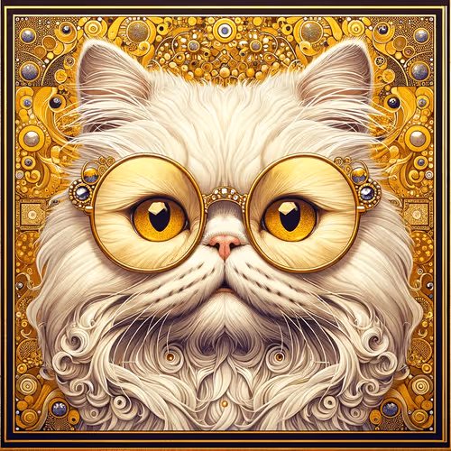 Persian cat wearing golden glasses