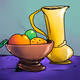 Some fruit and a vase.