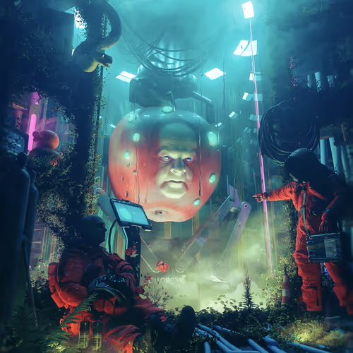 Human in an orange spacesuit