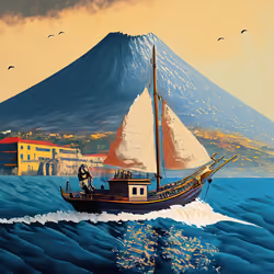 Oilpainting of a sailing boat