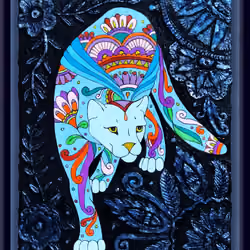 Oriental Puma - mixed media artwork by Yanka