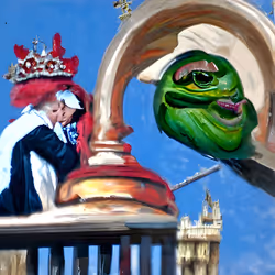 Queen Elizabeth II kissing the hand of Pepe the Frog #1/3