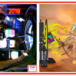 Blinding Lights: The Immigrant Paradox, 2019 by Waheed Ahmadzai & Reach For Redemption, 2119 by Gerald Jean Baptiste "Gamo"