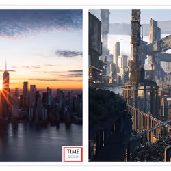 As the World Turns, 2020 by Isaac "Drift" Wright & Highgardens of NYC, 2120 by Idil Dursun