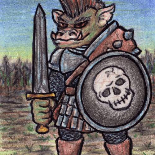 Armored Orc With Skull Emblem Shield