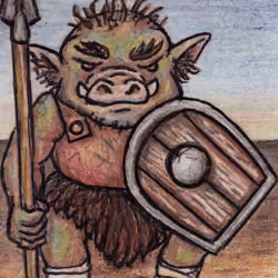 Orc Warrior With Spear And Shield