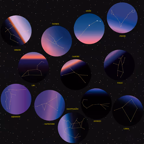 Zodiac constellation at dawn at 6 am