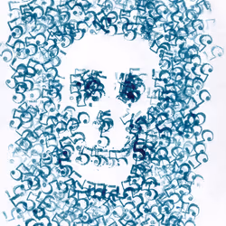Blue Rubber Stamped Skull