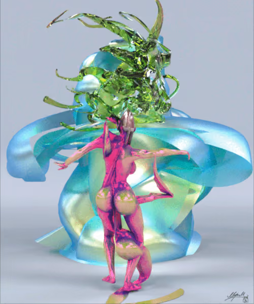 Glitched Odalisque in Fuchsia Glitches the Turquoise Niche