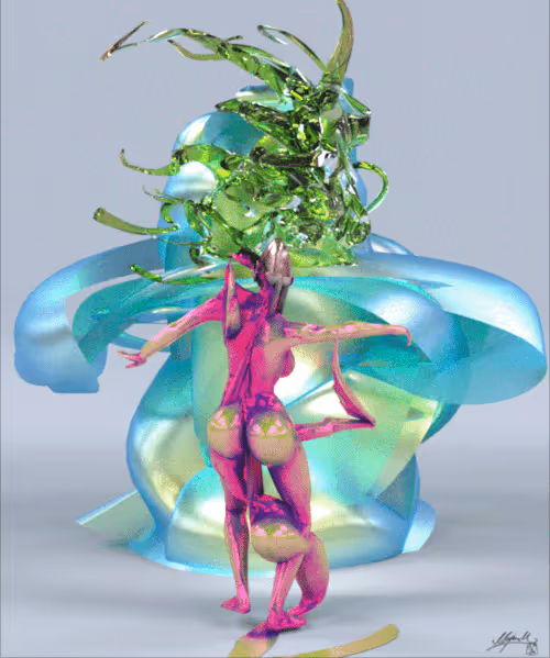 Glitched Odalisque in Fuchsia Glitches the Turquoise Niche