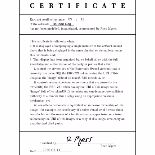 Certificate of Inauthenticity: Balloon Dog (09 of 11)