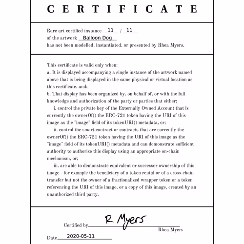 Certificate of Inauthenticity: Balloon Dog (11 of 11)