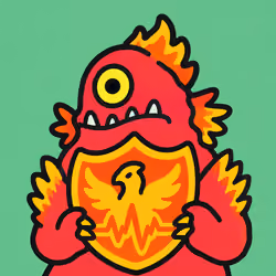 Funky Fiery Mascot with Shield #5271