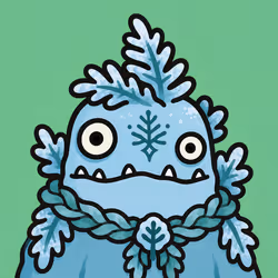 Whimsical Frosty Monster with Leafy Accents #2693