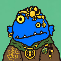 Quirky Blue Monster with Golden Spider Accessories #5528