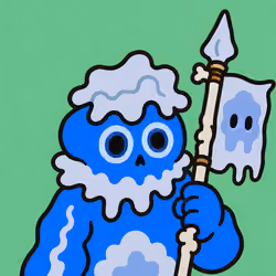 Ghostly Blue Creature with Spear and Flag #5223