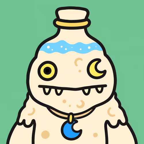 Cartoon Bottle Creature with Moon Pendant #3108