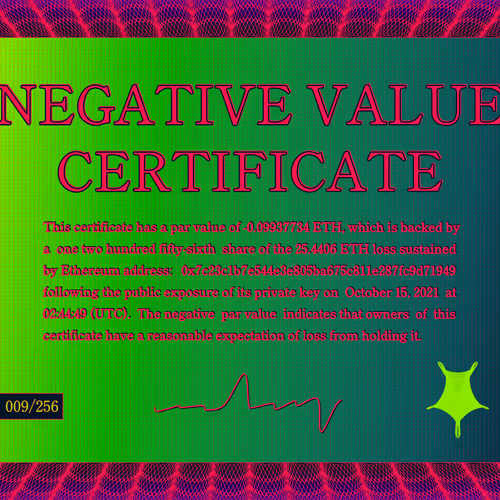 Negative Value Certificate #9 of 256