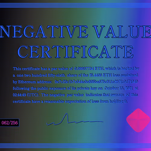Negative Value Certificate #62 of 256