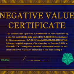 Negative Value Certificate #226 of 256