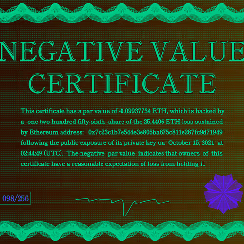 Negative Value Certificate #98 of 256