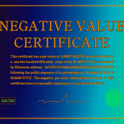 Negative Value Certificate #208 of 256