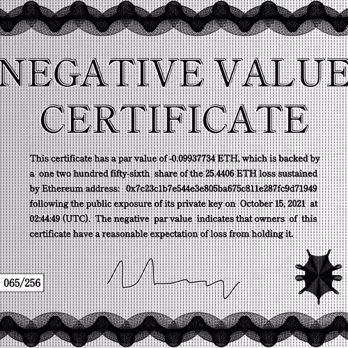 Negative Value Certificate #65 of 256
