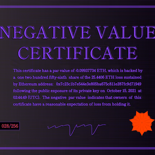 Negative Value Certificate #28 of 256