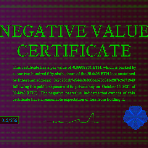 Negative Value Certificate #12 of 256