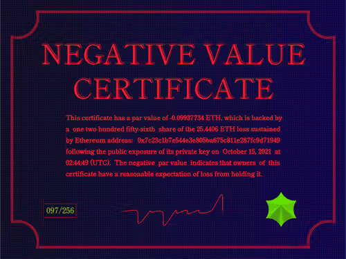 Negative Value Certificate #97 of 256