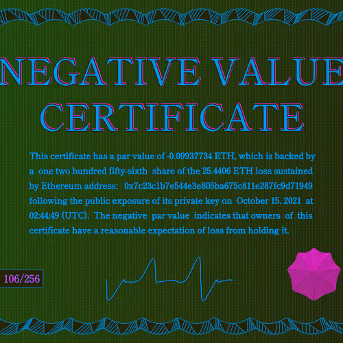 Negative Value Certificate #106 of 256