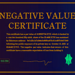 Negative Value Certificate #15 of 256
