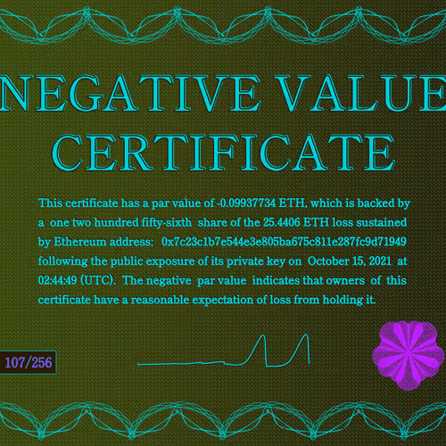 Negative Value Certificate #107 of 256