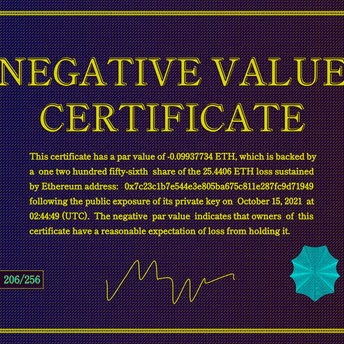 Negative Value Certificate #206 of 256