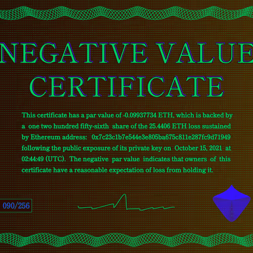Negative Value Certificate #90 of 256