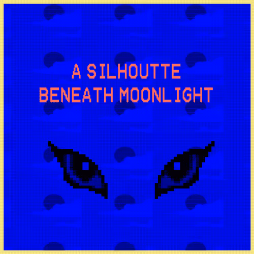 A silhoutte beneath moonlight.