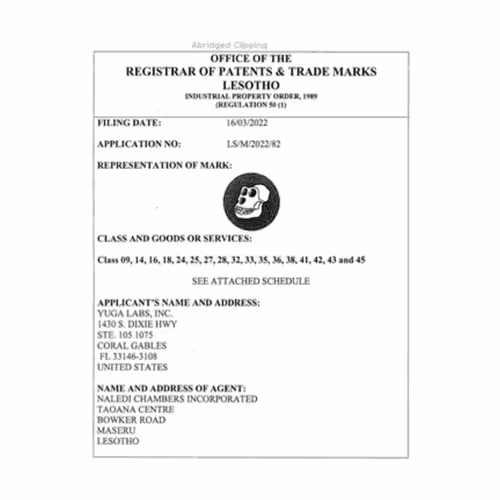Yuga Labs Apecoin Trademark Registration Lesotho