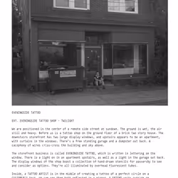 Eveningside [Eveningside Tattoo Bundle] Tech Scout Study and Location Description by Juliane Hiam, 2021-2022
