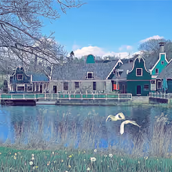 Zaanstad Netherlands (Open Air Museum) with ballerina