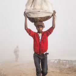 Men carrying vegetables; at the Yamuna River, Uttar Pradesh #2/8