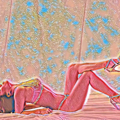 Art collection featuring an Asian woman on a bed