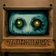 an old computer with eyes popping out of the screen by tricil