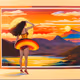 the beautiful brunette woman by the sea