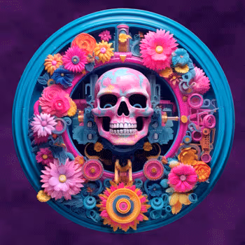 Vaporwave Clock Skull
